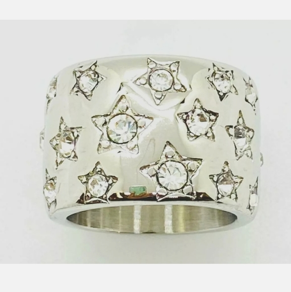New Emma Skye Stainless Steel Crystal Star-Studded Wide Band Ring. - Picture 5 of 12